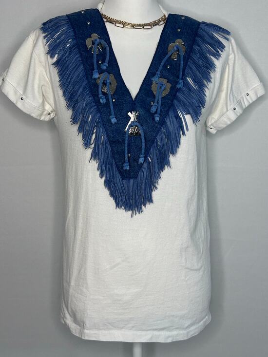 Joanie W Tops - Vintage Joanie W Denim Fringe Western T-Shirt Made in USA western style classic